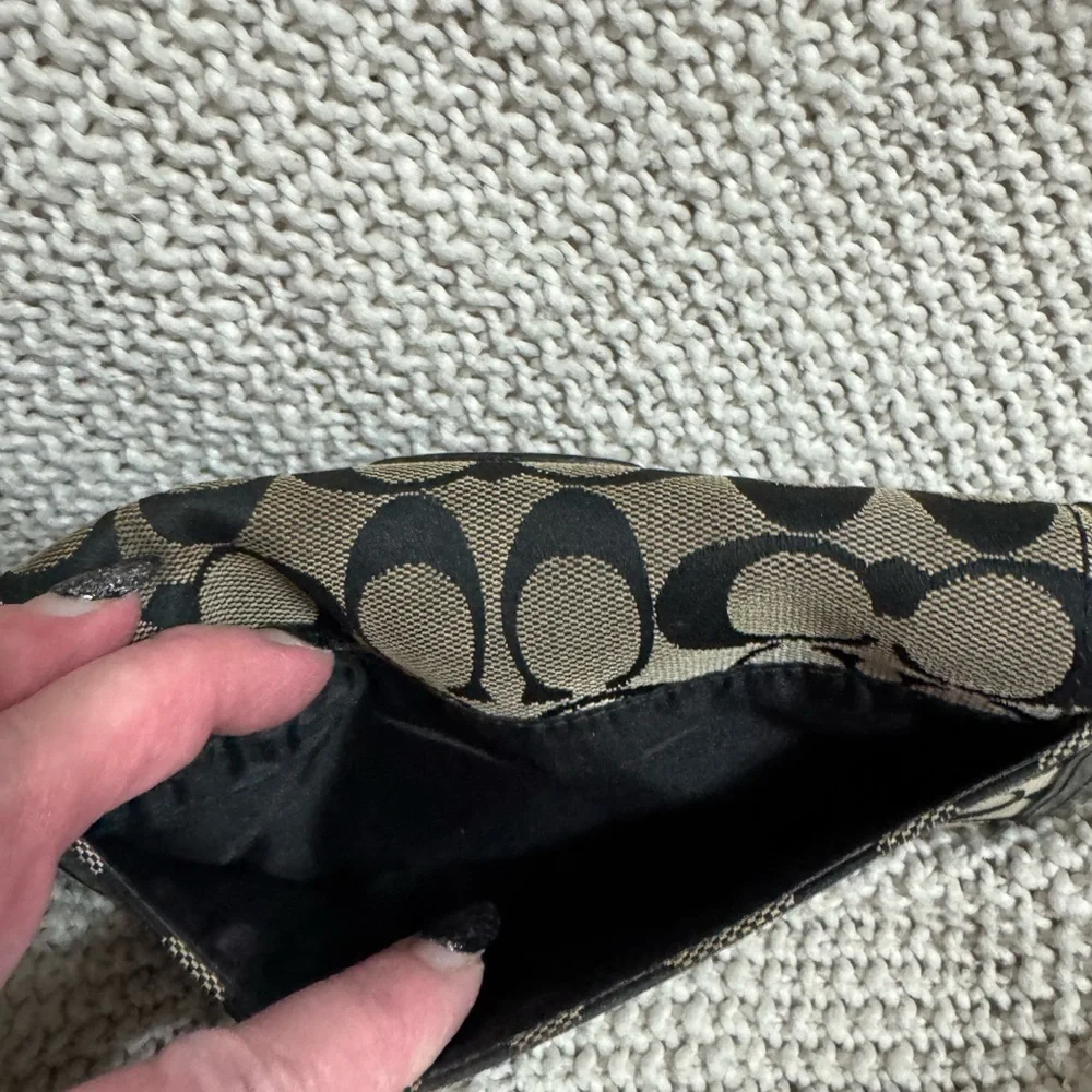 Coach Wallet Leather Silver Snap‎ Signature Canvas Black/Khaki